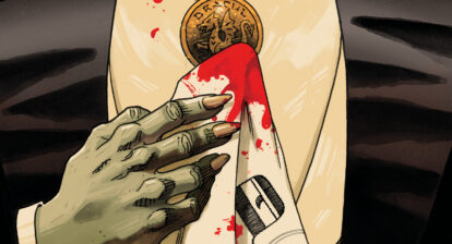 Drac's hand and bloody handkerchief