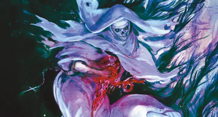 Ghostly Nun Clutches bloody intestines in alternate cover art from Estuary