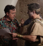 Director Paul Bunnell, left, with actor Aaron Ball on the set of A Blind Bargain.