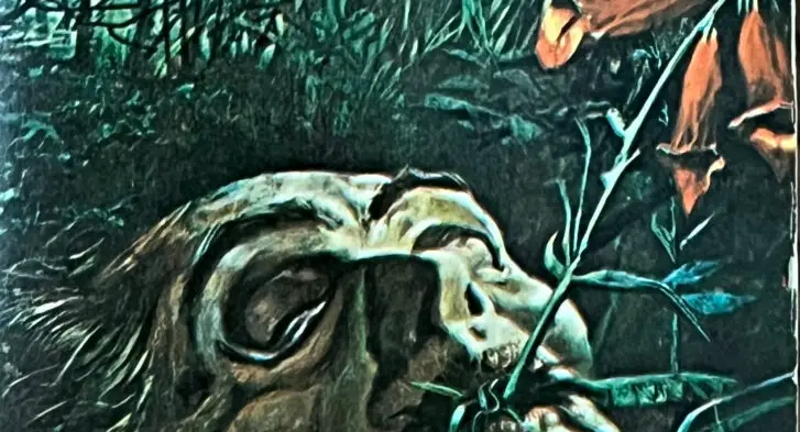 Corpse face with flower blooming from mouth